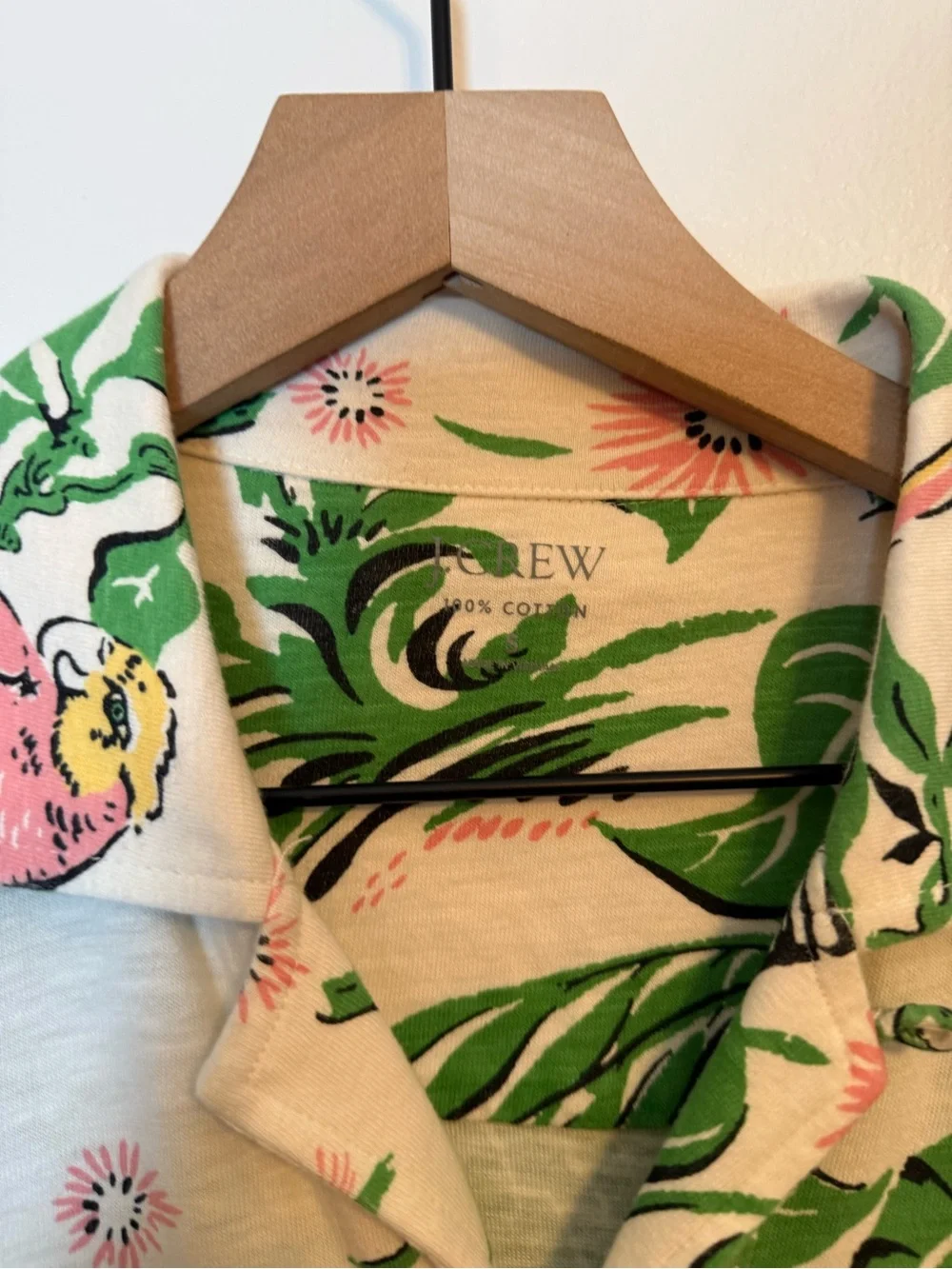 JCREW Short-sleeve cotton knit camp-collar shirt Tropical‎ Parrot Print